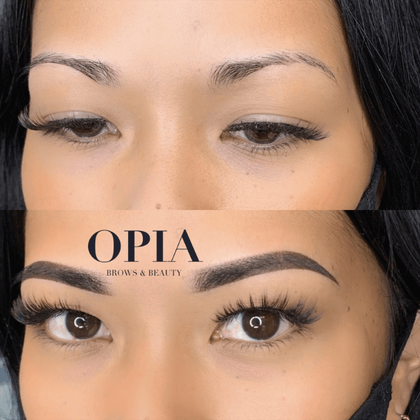 Ombre Brow Technique of permanent makeup on beautiful asian woman